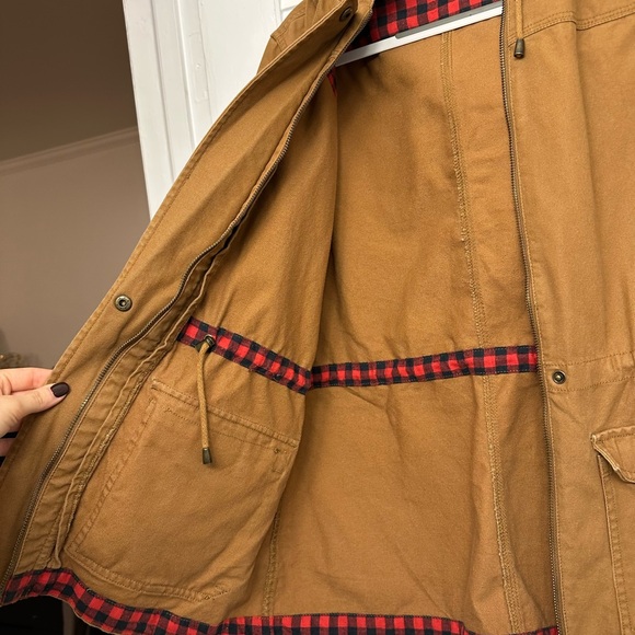 Orvis Tan Canvas Hoodie Jacket with Red Plaid Design. Size M, Great Condition - Picture 4 of 8